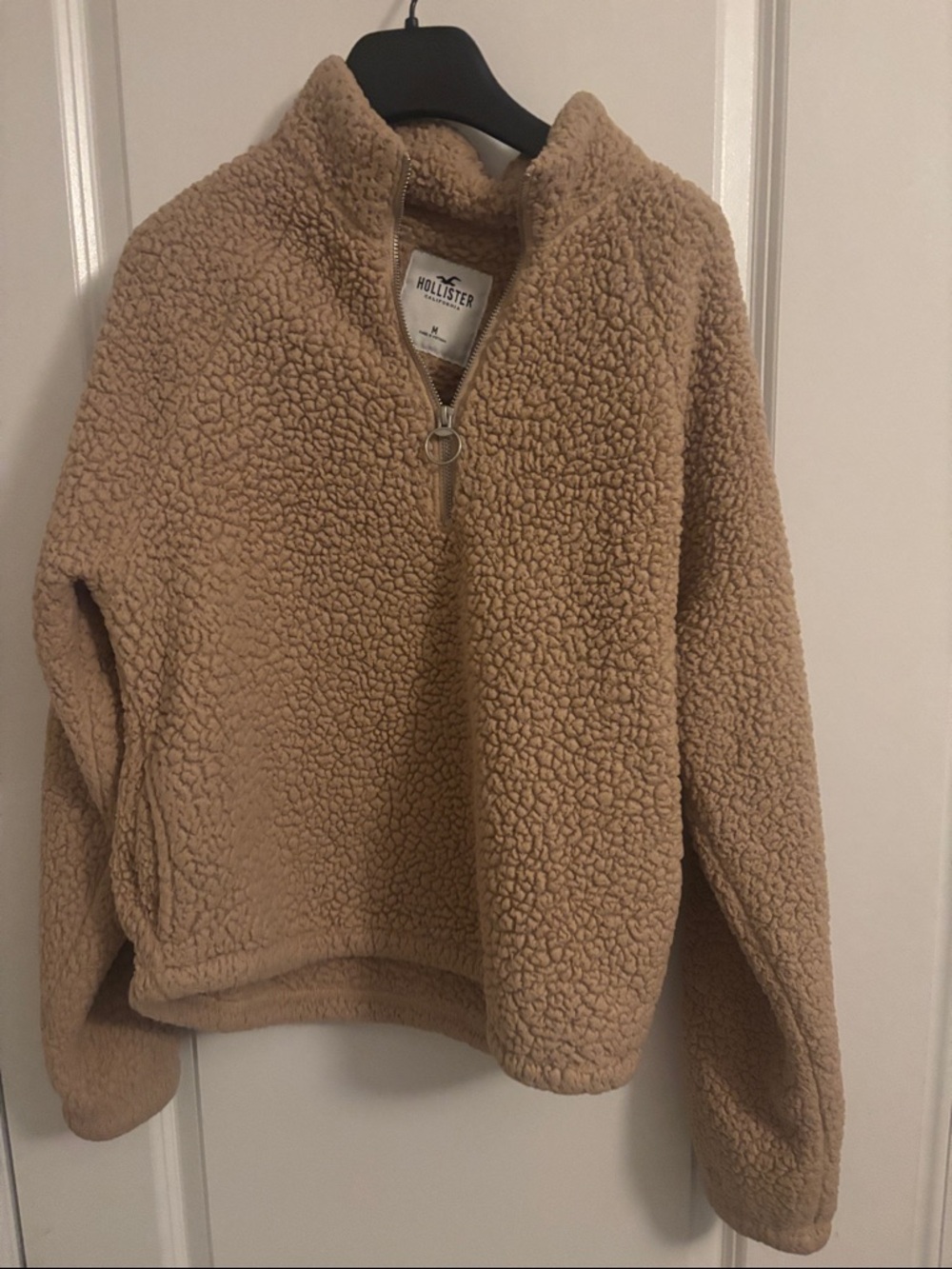 Hollister Camel Sherpa Quarter-Zip Fleece Pullover